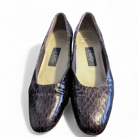 Vintage Shelby Brown Snakeskin Leather Block Pumps Women's Size 8 - Picture 2 of 11
